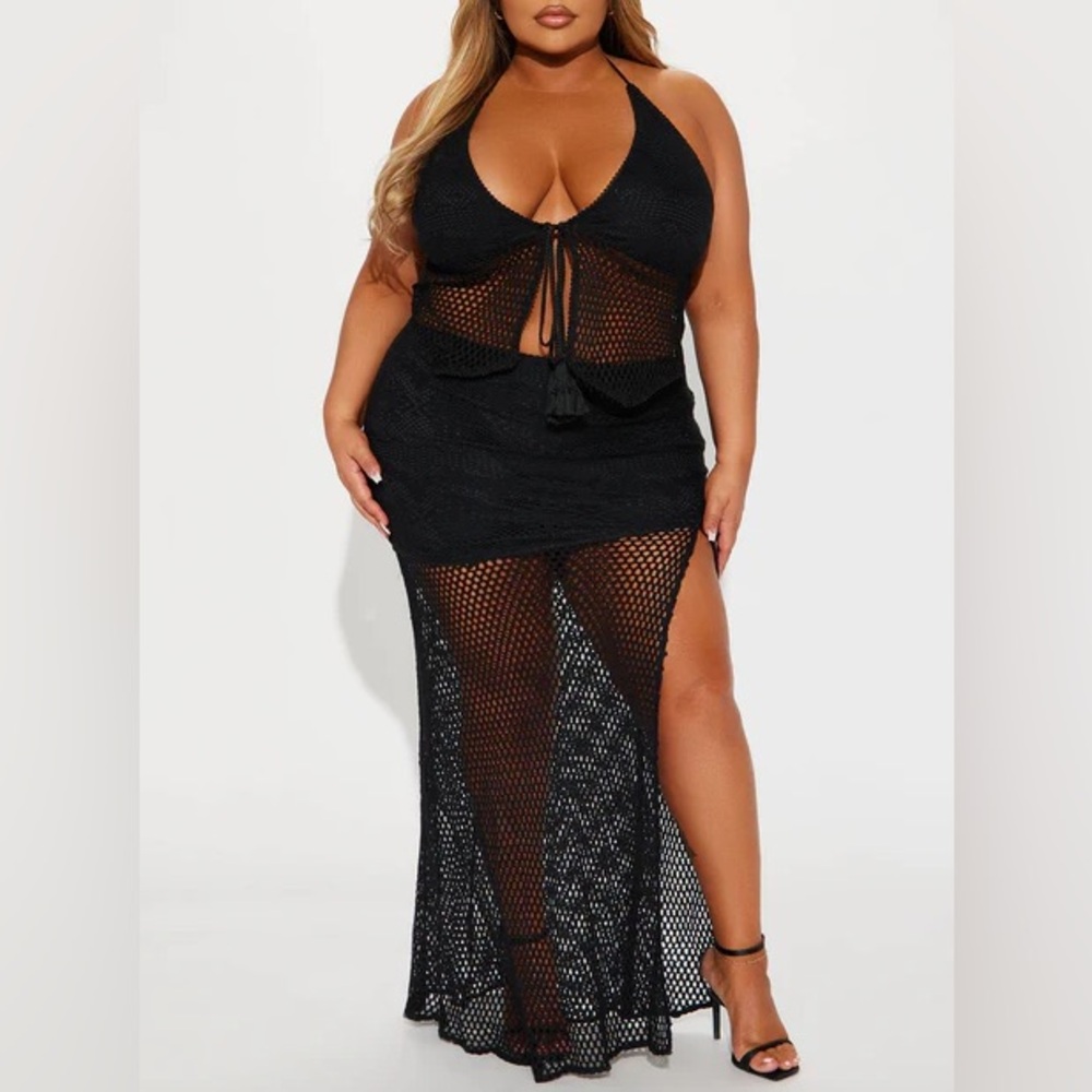 Fashion Nova Black Crochet Skirt Set